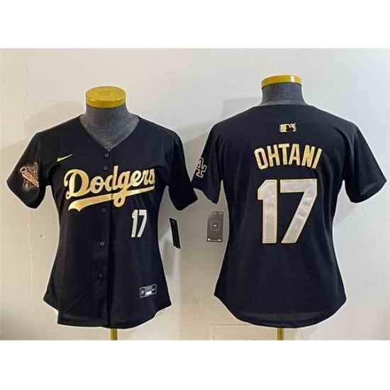 Women Los Angeles Dodgers 17 Shohei Ohtani Black Gold 2025 World Series Champions Patch Limited Stitched Baseball Jersey
