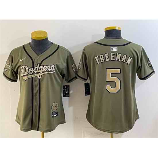 Youth Los Angeles Dodgers  5 Freddie Freeman Olive 2026 Military Appreciation Game Day Stitched Baseball Jersey
