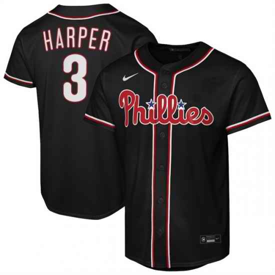 Youth Philadelphia Phillies  3 Bryce Harper Fashion Black Out Stitched Baseball Jersey