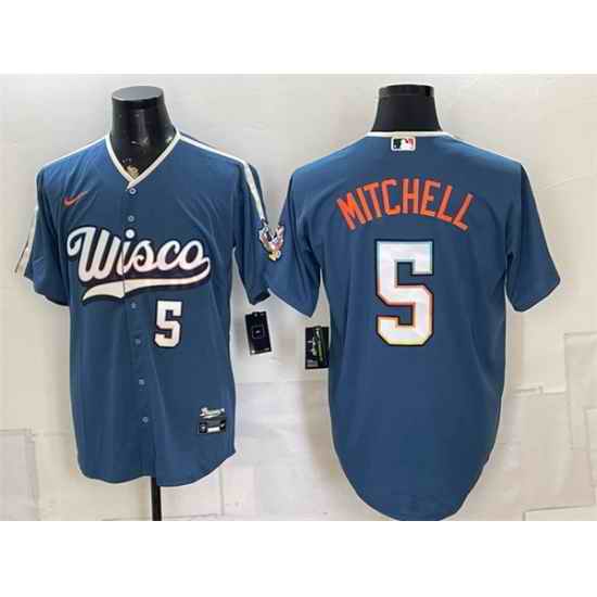 Men Milwaukee Brewers 5 Garrett Mitchell Mineral Blue 2026 City Connect Stadium Stitched Baseball Jersey
