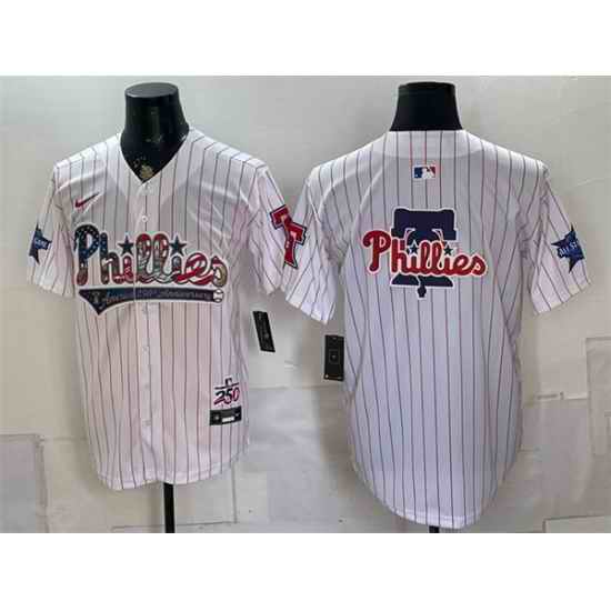 Men Philadelphia Phillies Team Big Logo White 2026 All Star   USA 250 Fourth of July Home Stitched Baseball Jersey