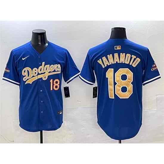 Men Los Angeles Dodgers 18 Yoshinobu Yamamoto Royal 2025 Gold Collection Limited Stitched Baseball Jersey