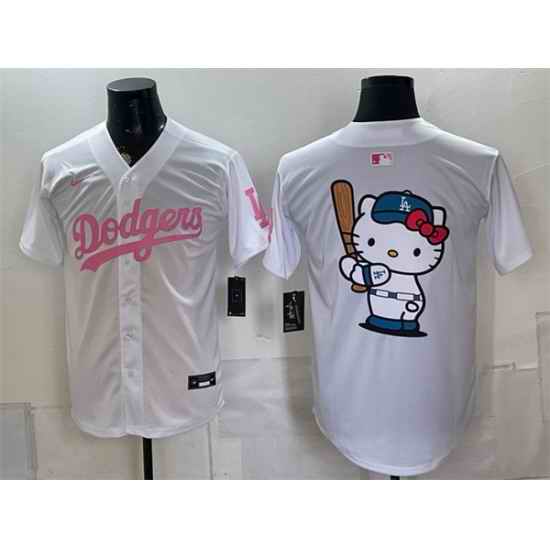 Men Los Angeles Dodgers Hello Kitty White Pink Vapor Limited Stitched Baseball Jersey