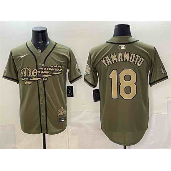 Men Los Angeles Dodgers  18 Yoshinobu Yamamoto Olive 2026 Armed Forces Day Stitched Baseball Jersey