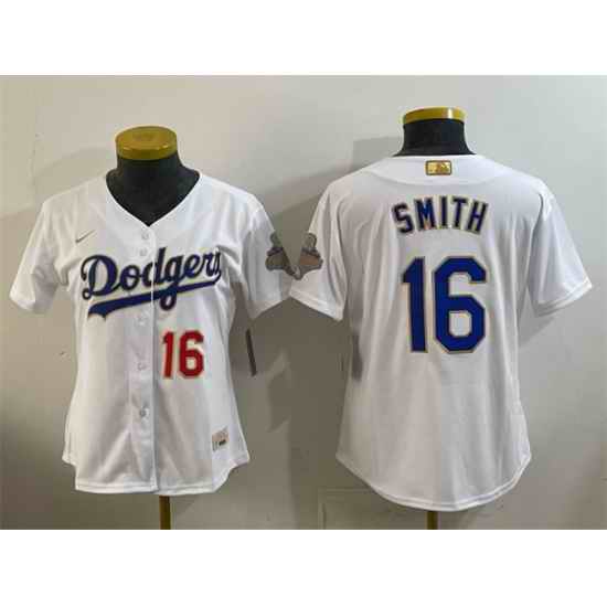 Youth Los Angeles Dodgers  16 Will Smith White 2026 Gold Collection Stadium Stitched Baseball Jersey