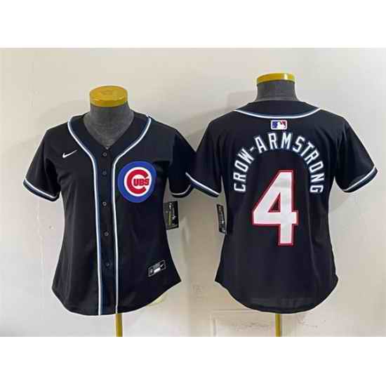 Women Chicago Cubs  4 Pete Crow Armstrong 2026 Fashion Replica Black Out Stitched Baseball Jersey