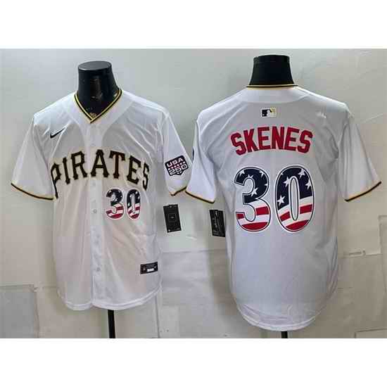 Men Pittsburgh Pirates  30 Paul Skenes White USA 250 Fourth of July Stitched Baseball Jersey