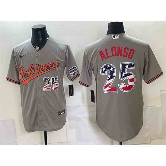 Men Baltimore Orioles  25 Pete Alonso Grey USA 250 Fourth of July Home Stitched Baseball Jersey
