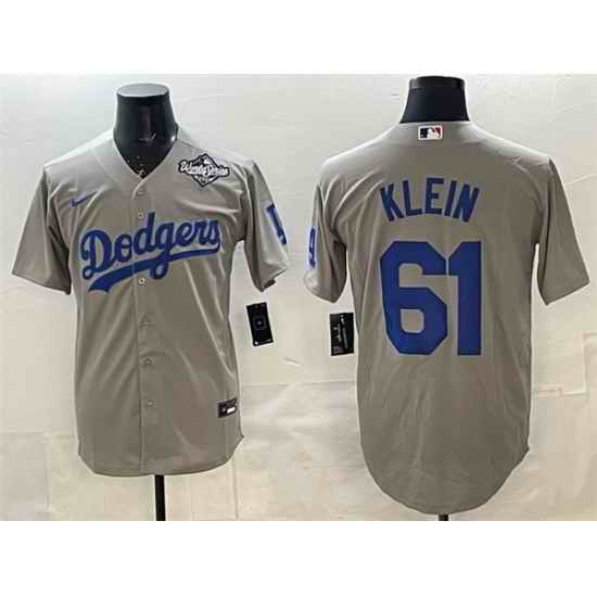 Men Los Angeles Dodgers 61 Will Klein Grey 2025 World Series Patch Cool Base Stitched Baseball Jersey