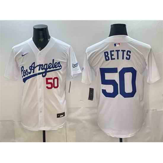 Men Los Angeles Dodgers  50 Mookie Betts White Alternate Stadium Stitched Baseball Jersey