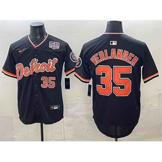 Men Detroit Tigers  35 Justin Verlander Navy 2026 Alternate USA 250  Patch Vapor Premier Limited Stitched Baseball Jersey