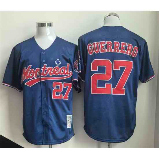 Men Montreal Expos 27 Vladimir Guerrero Navy Cooperstown Collection Stitched MLB Jersey