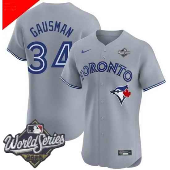 Men Toronto Blue Jays 34 Kevin Gausman Gray Cool Base Stitched Baseball Jersey