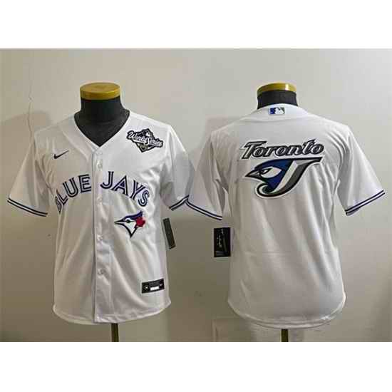 Youth Toronto Blue Jays Team Big Logo White 2025 World Series Home Cool Base Stitched Baseball Jersey