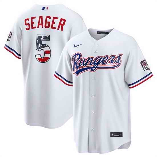Men Texas Rangers  5 Corey Seager White 2026 USA 250 Fourth of July Home Stitched Baseball Jersey
