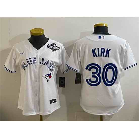 Women Toronto Blue Jays 30 Alejandro Kirk White 2025 World Series Home Cool Base Stitched Baseball Jersey