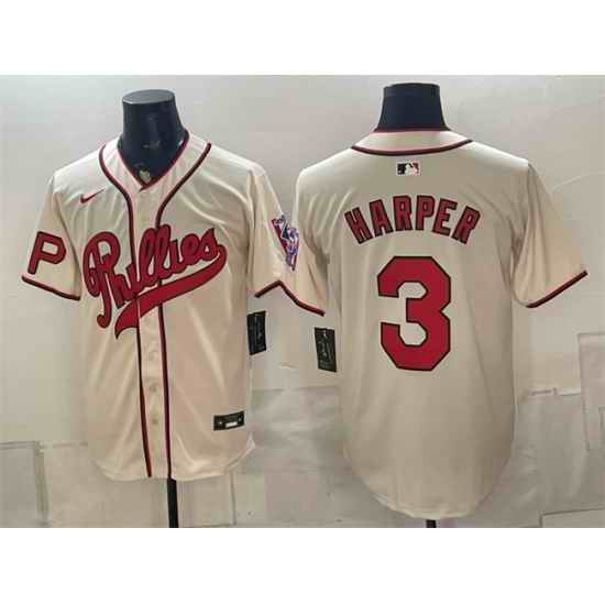 Men Philadelphia Phillies  3 Bryce Harper Cream 2026 Field of Dreams Stadium Stitched Baseball Jersey