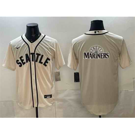 Men Seattle Mariners Team Big Logo Cream Alternate Stitched Baseball Jersey
