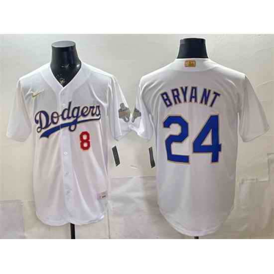 Men Los Angeles Dodgers Front  8 Back  24 Kobe Bryant White 2026 Gold Collection Stadium Stitched Baseball Jersey