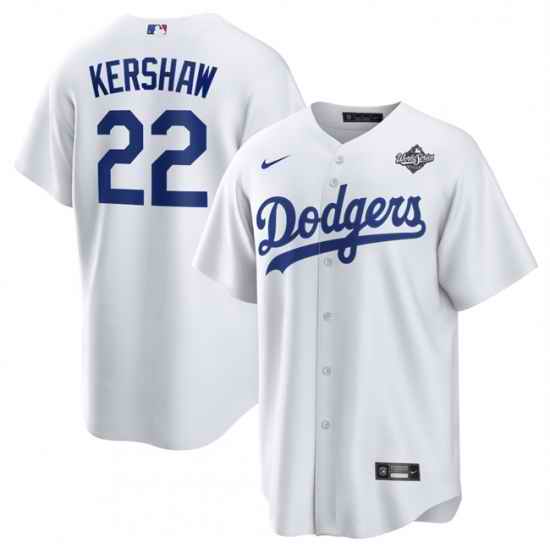 Men Los Angeles Dodgers 22 Clayton Kershaw White 2025 World Series Home Cool Base Stitched Baseball Jersey