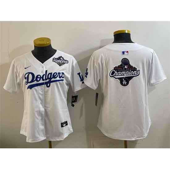 Women Los Angeles Dodgers White 2025 World Series  26 Champions Big Logo Home Limited Stitched Baseball Jersey