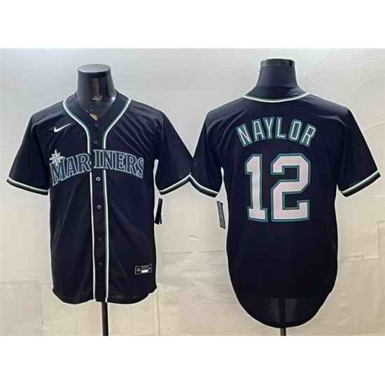 Men Seattle Mariners  12 Josh Naylor 2026 Fashion Replica Black Out Stitched Baseball Jersey