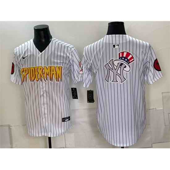 Men New York Yankees X Spider Man Team Big Logo White Limited Stitched Baseball Jersey
