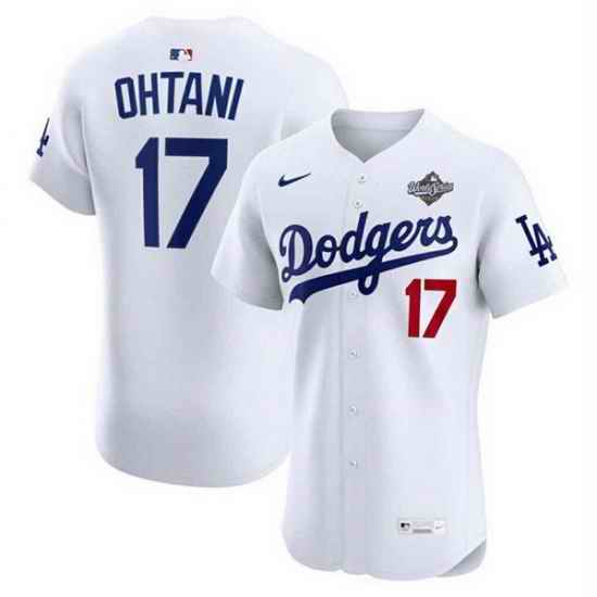 Men Los Angeles Dodgers 17 Shohei Ohtani White 2025 World Series Flex Base Stitched Baseball Jersey
