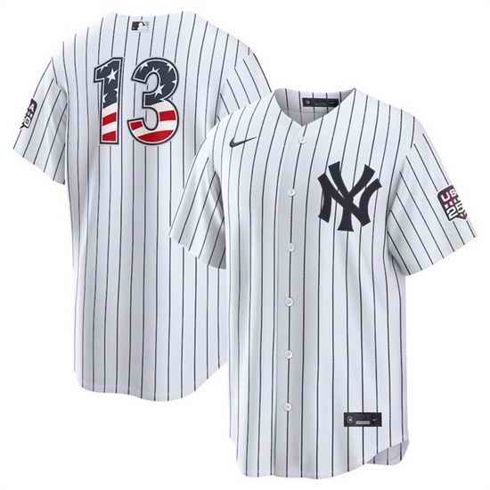 Men New York Yankees  13 Jazz Chisholm Jr White 2026 USA 250 Fourth of July Home Stadium Stitched Baseball Jersey