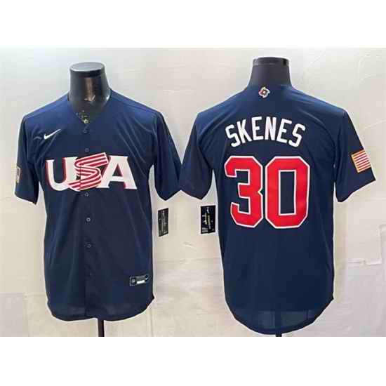 Men USA Baseball 30 Paul Skenes Navy World Baseball Classic Stitched Jersey