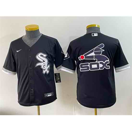 Youth Chicago White Sox Team Big Logo Black Stitched Baseball Jersey 002