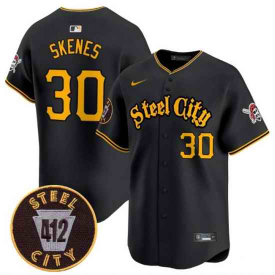 Youth Pittsburgh Pirates 30 Paul Skenes Black 412 Patch Vapor Premier Limited Stitched Baseball Jersey