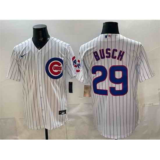 Men Chicago Cubs 29 Michael Busch White Cool Base Stitched Baseball Jersey