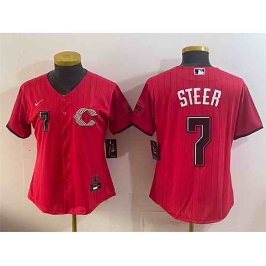Women Cincinnati Reds 7 Spencer Steer Red 2026 City Connect Stadium Stitched Baseball Jersey