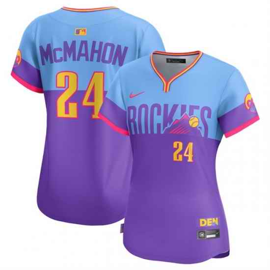Women Colorado Rockies 24 Ryan McMahon Purple Light Blue 2025 City Connect Limited Stitched Baseball Jersey
