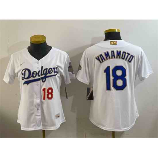 Youth Los Angeles Dodgers  18 Yoshinobu Yamamoto White 2026 Gold Collection Stadium Stitched Baseball Jersey