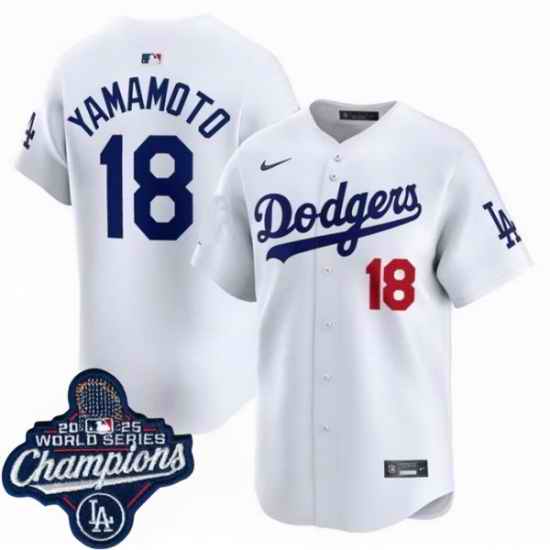 Men Los Angeles Dodgers 18 Yoshinobu Yamamoto Cool Base 2025 World Champions Stitched Baseball Jersey White