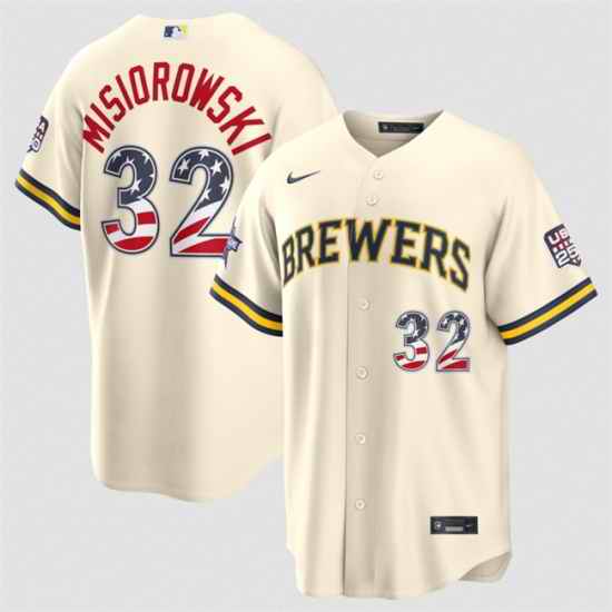 Men Milwaukee Brewers  32 Jacob Misiorowski Cream 2026 All Star Edition Stars   Stripes Stadium Pick A Player Stitched Baseball Jersey