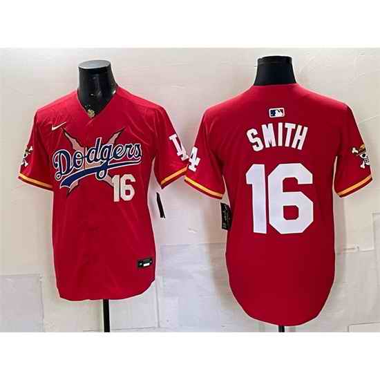 Men Los Angeles Dodgers x One Piece  16 Will Smith Red Vapor Premier Limited Stitched Baseball Jersey