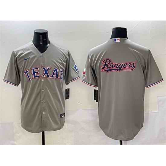 Men Texas Rangers Team Big Logo Grey With Patch Cool Base Stitched Baseball Jersey