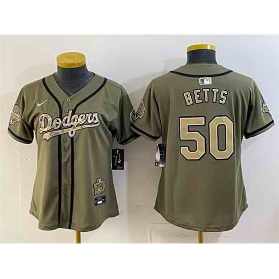 Youth Los Angeles Dodgers  50 Mookie Betts Olive 2026 Military Appreciation Game Day Stitched Baseball Jersey