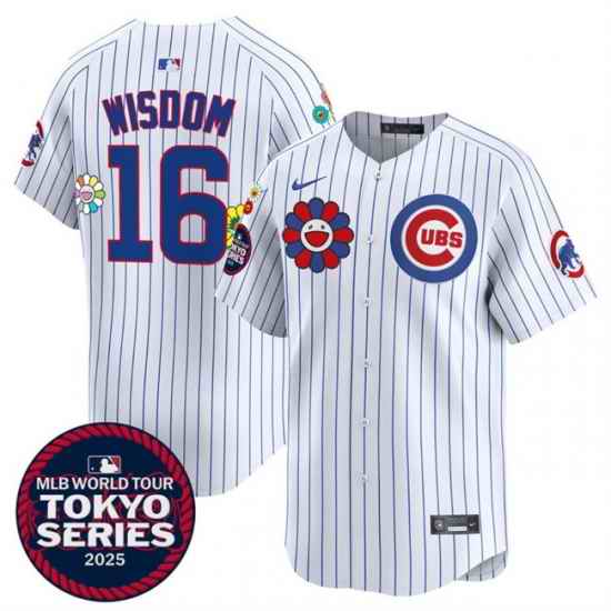 Men Chicago Cubs 16 Patrick Wisdom White 2025 Tokyo Series Limited Stitched Baseball Jersey