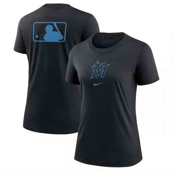 Women Miami Marlins Black Early Work Tri Blend Dri FIT T Shirt