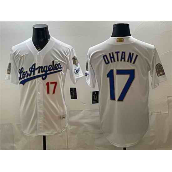 Men Los Angeles Dodgers  17 Shohei Ohtani White 2026 Gold Collection 9x   B2B Champs Patch Stitched Baseball Jersey