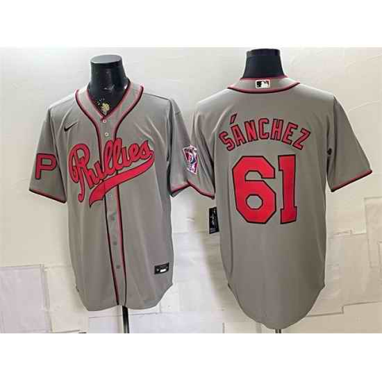 Men Philadelphia Phillies  61 Cristopher Sannchez Gray 2026 Field of Dreams Stadium Stitched Baseball Jersey