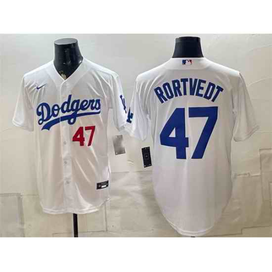 Men Los Angeles Dodgers  47 Ben Rortvedt White Home Cool Base Stitched Baseball Jersey