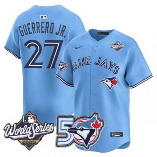 Men Women Youth Blue Jays 50th Patch 2025 World Series Powder Blue 27 Guerrero JR. Stitched Jersey