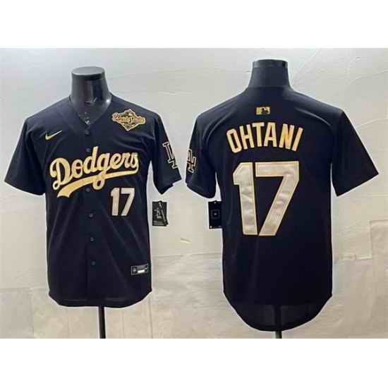 Men Los Angeles Dodgers 17 Shohei Ohtani Black Gold 2025 World Series Patch Limited Stitched Baseball Jersey