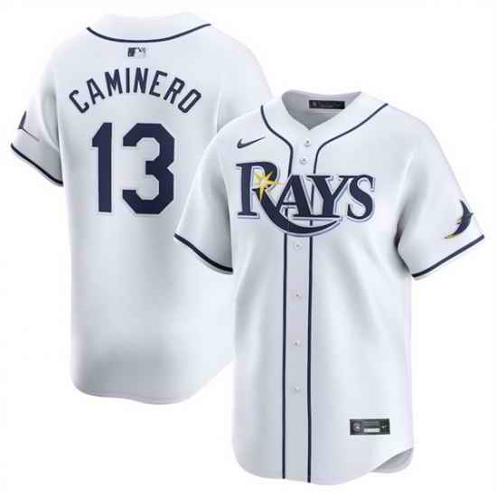 Men Tampa Bay Rays 13 Junior Caminero White 2024 Home Limited Stitched Baseball Jersey