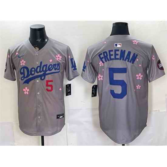 Men Los Angeles Dodgers  5 Freddie Freeman Grey 2025 Tokyo Series Limited Stitched Baseball Jersey